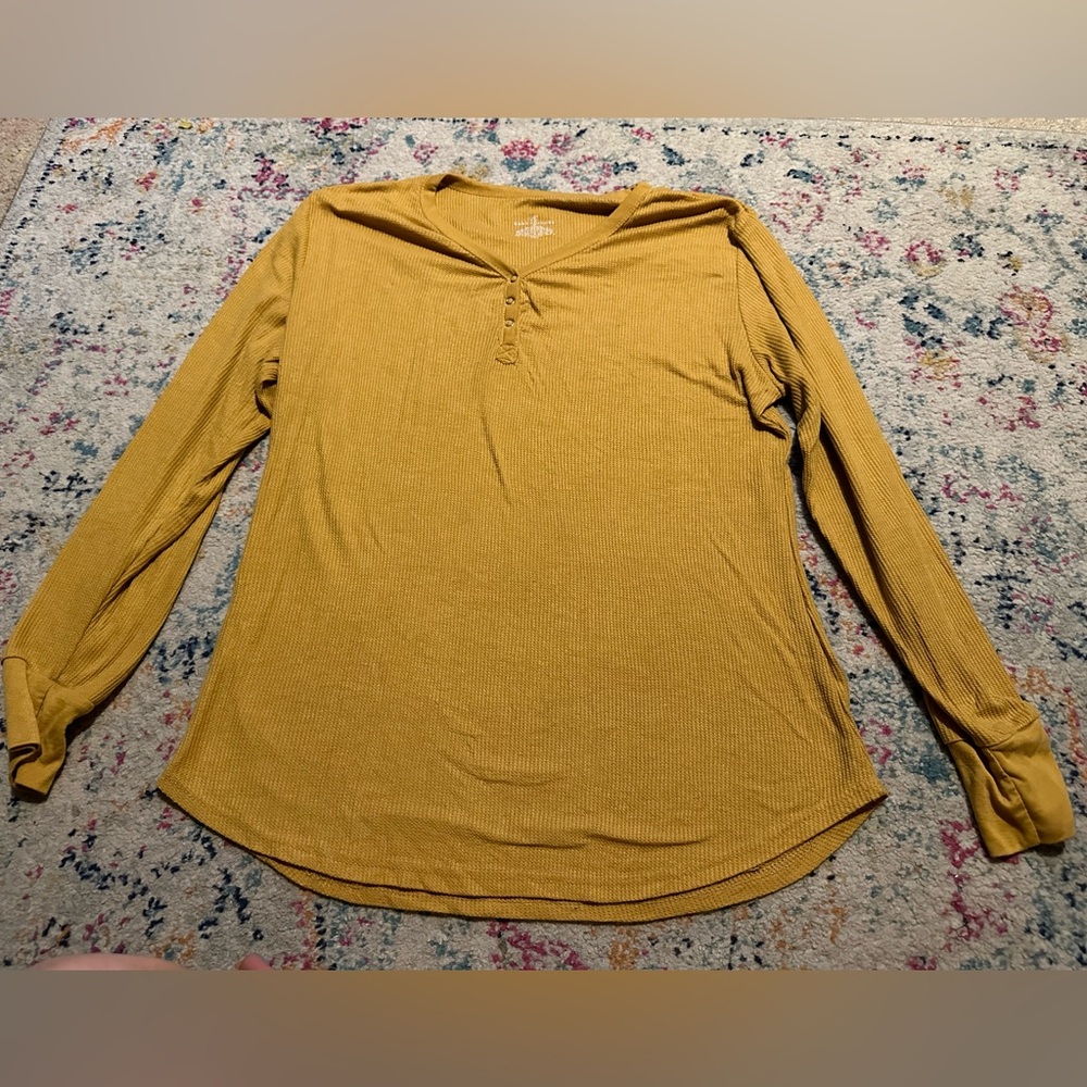 Bobbie Brooks womens long sleeve Henley yellow design mustard size xl snap front